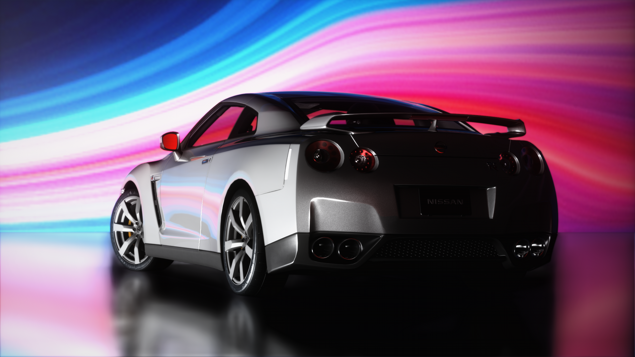 Nissan GTR with a colorful background
